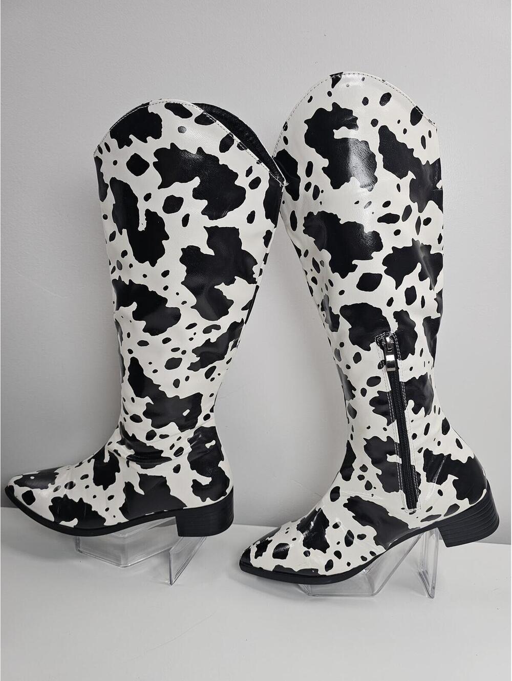 Cow Print Western Style Knee-High Boots Sz 40 - Picture 4 of 10